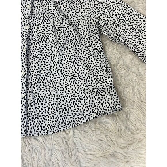 Apt. 9 Women Plus Size 1X White & Black Polkadot Speckle Button Up Blouse Shirt - Picture 12 of 13